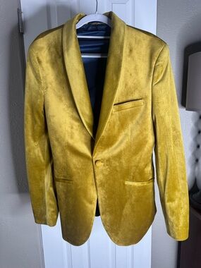 TOPMAN Yellow Velvet Shawl Collar Blazer
